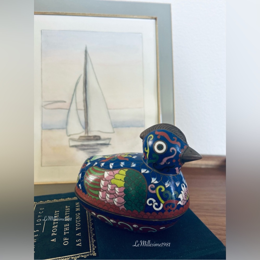 Vintage Cloisonné Mandarin Duck Trinket Box